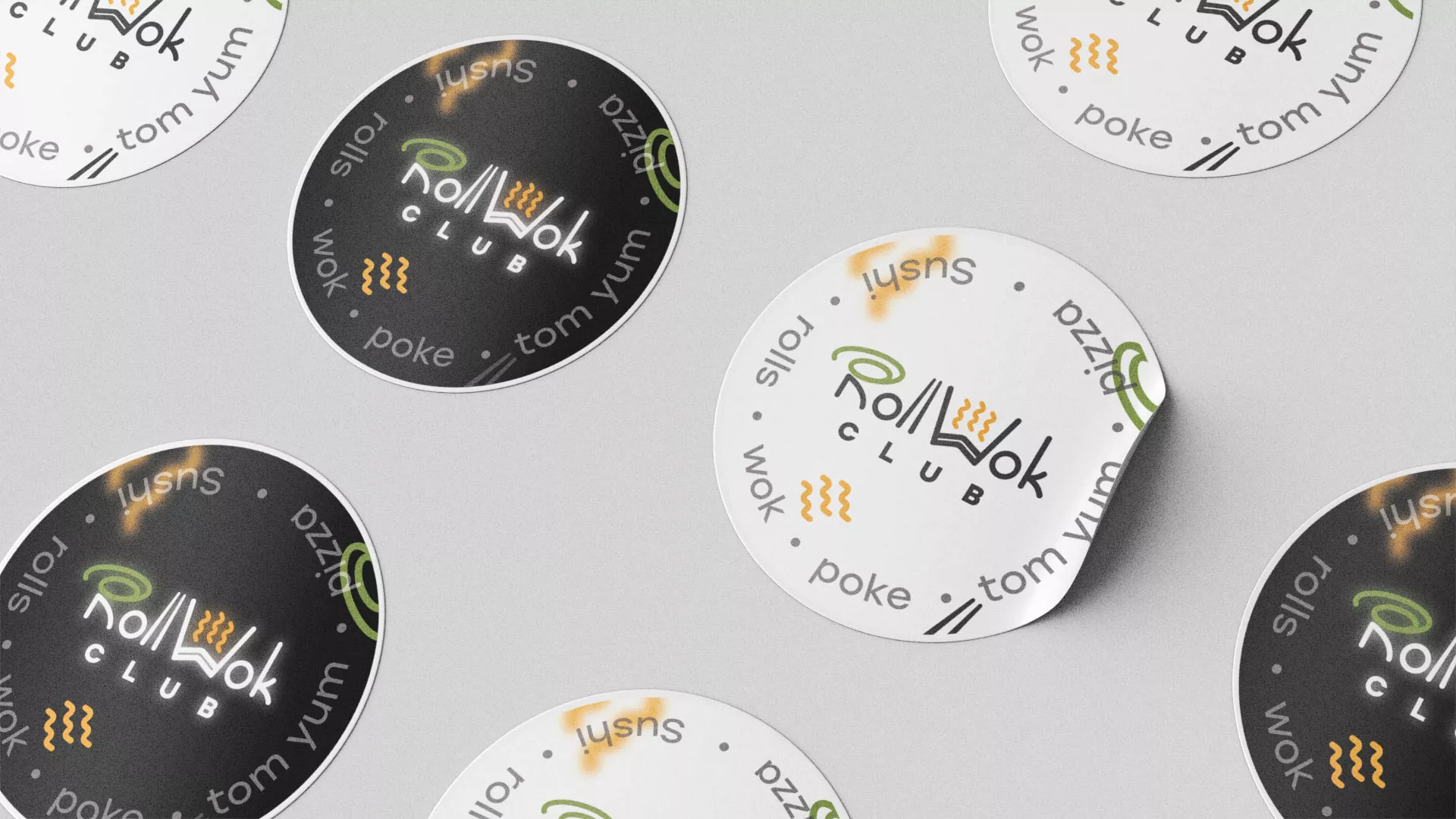 Разработка наклеек для суши-бара «Roll Wok Club» в Выборге
